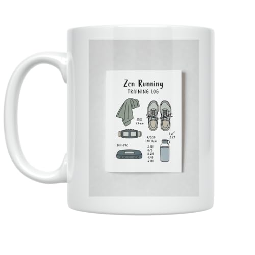 Zen Running Training Log Mug - Hand-Drawn Runner Design - 11 oz Ceramic
