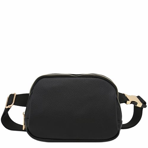 Lightweight Soft PU Pebbled Leather Sling Fanny Pack Belt Bag with Gold Metal Buckle (Black) - color: Black