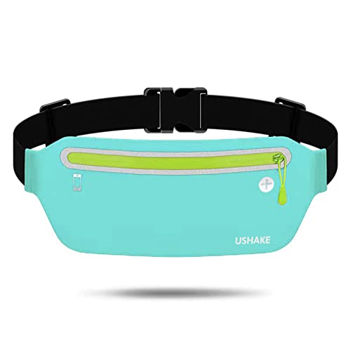 USHAKE Slim Running Belt Waist Pack, Ultra Light Bounce Free for Workout - color: Mint Blue