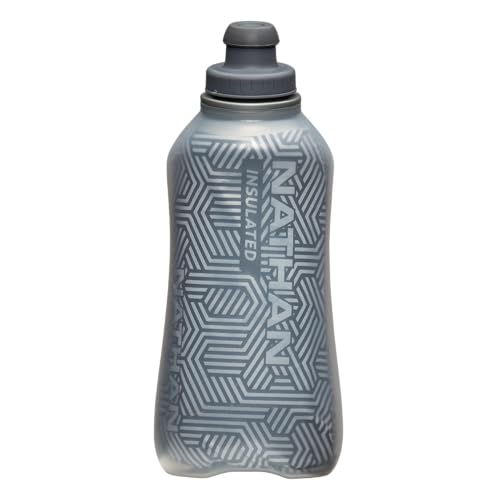 Nathan SpeedDraw 2 Insulated Handheld Running Water Bottle Flask 18oz – Double-Wall Insulation, Ergonomic Grip, Blast Valve Cap, Phone & Key Storage Pockets, Reflective Design - color: 18oz Insulated - Ribbon Red