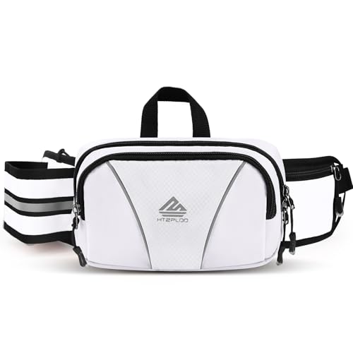 Fanny Pack for Men Women Waist Bag with Water Bottle Holder for Hiking, Travel,Dog Walking, Workout (White) - color: White