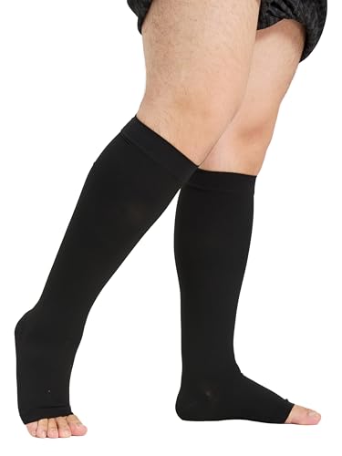 TOFLY Compression Socks For Women & Men Open Toe Knee High 20-30mmHg - color: 20-30mmhg Open-toe Black, size: 5X-Large