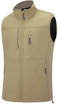 XinYangNi Men's Lightweight Softshell Golf Running Vest Outerwear Zip Up Fleece Lined Windproof Sleeveless Jacket for Hiking - color: Light Khaki, size: XX-Large