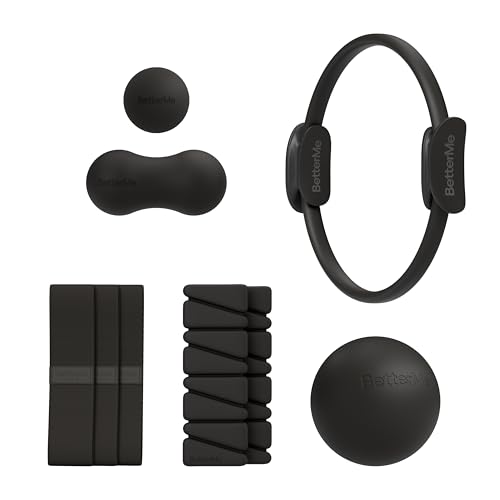 BetterMe Sculpt Body Kit - Pilates Equipment Set for Home Workouts - Home Pilates Kit with Pilates Ring Pilates Ball Resistance Bands, and Recovery Massage Tools - color: Black