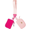 COOLANS Mini Wristlet Wallets Dual Pouch,Around Wristlet Handbag Wallet for Women Zip Cards Holder,Wristlet Bracelet Purse - color: Pink