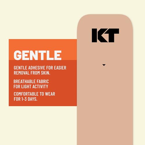 KT Tape, Kinesiology Athletic Tape, Gentle Adhesive for Sensitive Skin, 20 Count, 10" Precut Strips, Beige