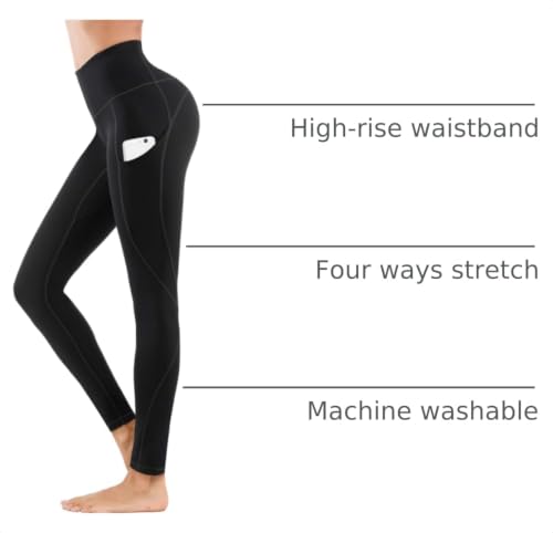 Lingswallow Women High Waist Yoga Pants with Pockets Stretch Soft Leggings - color: Black, size: Small