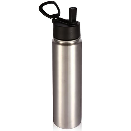 Volhoply 24oz Insulated Water Bottle with Straw Lid, Silver, 1-Pack - color: Silver