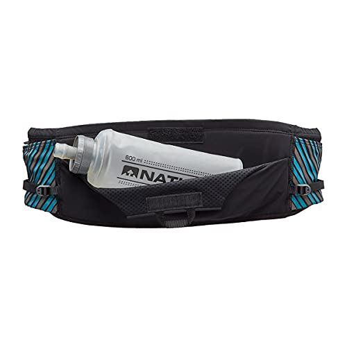 Nathan Running Belt Pinnacle Hydration Waistbelt/WaistPack. Includes Soft Flask, Storage, Zipper Pocket. For Running, Hiking Fanny Pack. No Bounce! (XXS/XS, Black/Blue)