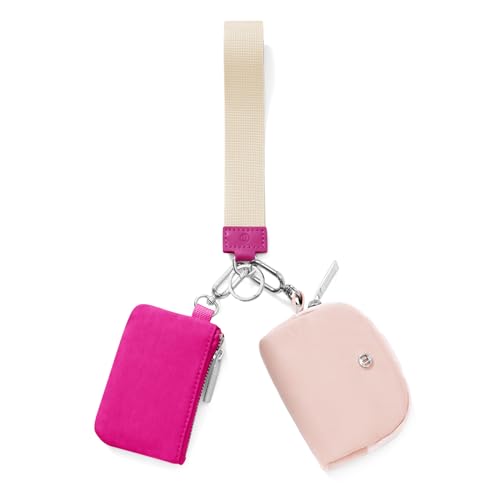 Keychain Wallet Mini Zip Around Wristlet Wallets for Women Detachable Dual Pouch Wristlet Portable Coin Purse Small Wallets - color: Rose+Pink