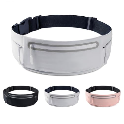 Running Belt for Women Men, Slim No-Bounce Waist Pack, Water Resistant Reflective Phone Holder Fits Phones up to 7.5 inch, Adjustable Fanny Pack for Running Jogging Hiking (Grey) - color: Grey