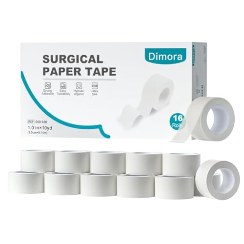 Dimora Paper Medical Tape 16 Rolls- Hypoallergenic White Surgical Tape for Sensitive Skin，Breathable First Aid Wound Tape with Pain-Free Removal，Secures Dressing and Medical Devices -1" x 10 Yards - color: White-paper Tape 16 Rolls