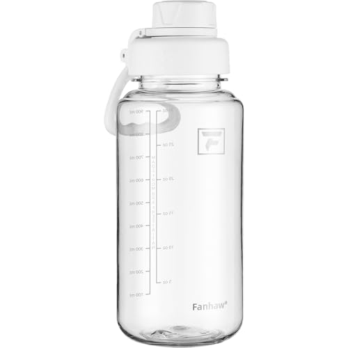 Fanhaw 32oz Clear Plastic Water Bottle with Fast-Flow Lid, Clear&White - color: Clear&White