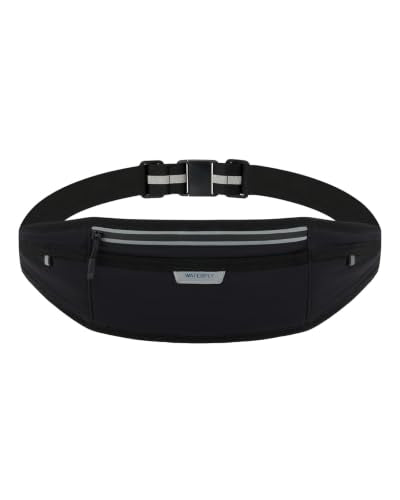 WATERFLY Running Belt Slim Breathable Back Pad 4-Pocket Runners Pouch - color: Black, size: Medium