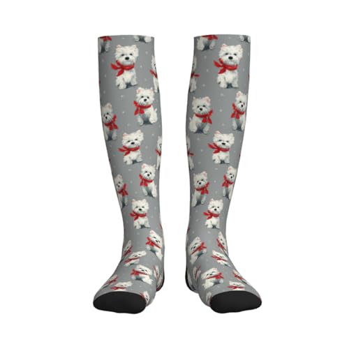 Cute Compression Socks Knee High Support Stockings Women Men - color: Cute West Highland Terrier Dogs