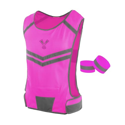 Reflective Running Vest with Pocket & 2 Bands, High-Visibility - color: Pink, size: X-Large