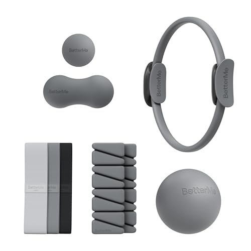 BetterMe Sculpt Body Kit - Pilates Equipment Set for Home Workouts - Home Pilates Kit with Pilates Ring Pilates Ball Resistance Bands, and Recovery Massage Tools - color: Stone Gray
