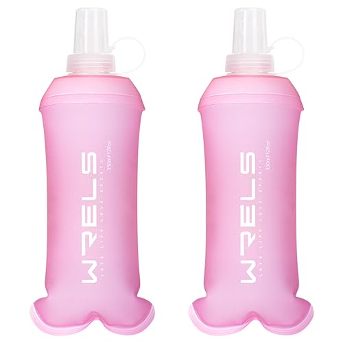 WRELS Running Water Bottle,250ml/350ml/500ml TPU Soft Flask,Collapsible Water Bottles for Hydration Vests and Running Belts Backpack, Soft Water Bottles For Hiking Cycling Climbing - color: Pink-350ml*2