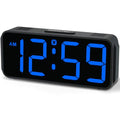 Peakeep Small Digital Alarm Clock for Bedroom, Large Number, Battery Backup - color: Blue Digits (Plug-in, Ultra-compact)