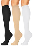 3 Pairs Compression Socks for Women & Men 15-20 mmHg, Knee High - color: 04 Black/Nude/White, size: Small-Medium