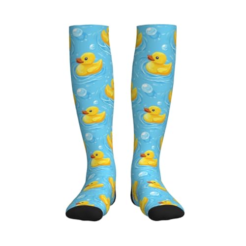 Cute Compression Socks Knee High Support Stockings Women Men - color: Cute Yellow Duck