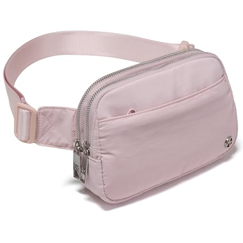 Pander Nylon Fanny Pack Belt Bag for Women with 5 Zipper Pockets - color: Pink