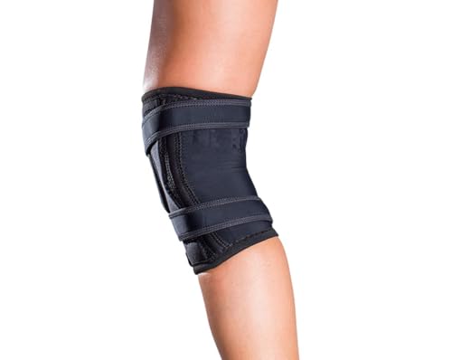 DonJoy Tru-Pull Lite Knee Brace for Patella Instabilities & Dislocations with Bifurcated Strap & Dual-Durometer Buttress | Black | LEFT LEG, Large - size: Large, style: Left Leg