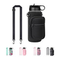 40oz Neoprene Water Bottle Sling with Phone Pocket, Crossbody - color: Black, size: 32oz Short