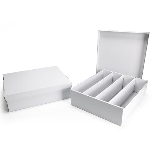Calenzana 3200-Count Trading Cardboard Storage Boxes 2 Pack, 4 Row White Card Box with 32 Dividers, MTG, TCG Card Organizer - size: 4 Row-2 Pack