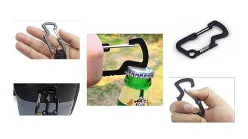 Bushcraft Key Chain Bottle Opener Carabiner Snap Clip Hooks Hiking, Backpacking, Camping, Hunting, Fishing, Biking, Skiing, Tailgate Parties - color: Bottle Opener Multitool 6-Pack Black