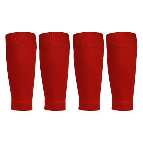 GSHLLO 2 Pairs Thin Football Sock Sleeves Footless Soccer Socks Shin Pad Sleeves Calf Compression Sleeves Team Leg Sock Sleeves Red