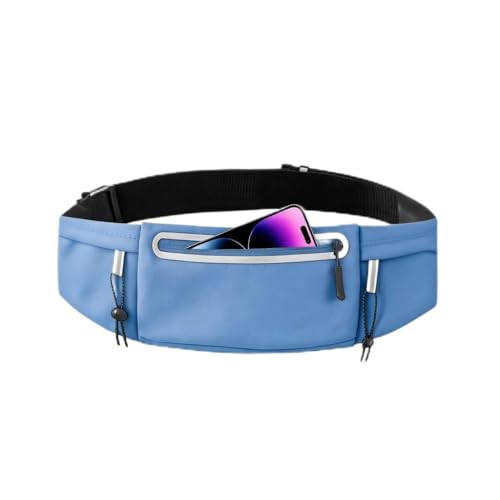 Running Belt Fanny Pack:3 Pocket Waist Bag for Men Women Workout Exercise Fitness Phone Holder Fits All Phones - Runner Marathon Jogging Race Belt with Bib Clip (Blue) - color: Blue