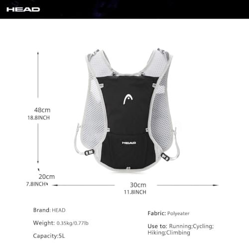 HEAD Running Hydration Vest for Men Women,Reflective Running Backpack with Adjustable Chest Strap for Marathon,Cycling Race, Jogging, Hiking, Trail