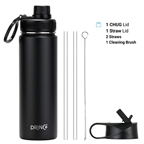 Drinco Stainless Steel Water Bottle Spout Lid Vacuum Insulated Double Wall Water Bottle Wide Mouth Leak Proof Keep Cold Sport Camping Hiking - color: 22oz Black
