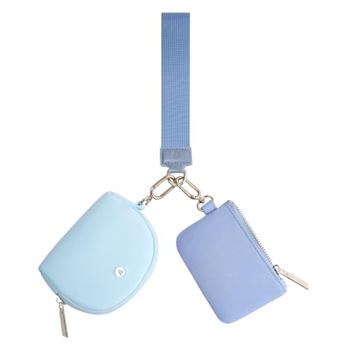 VUTUXA KeyChain Wallet Wristlet For Women Mini Zip Dual Pouch Coin Purse - color: light blue+blue