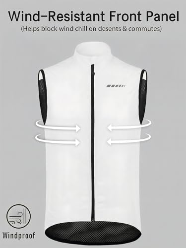 qualidyne Men's Windproof Cycling Vest, Full-Zip Sleeveless Bike Gilet - color: White, size: XX-Large