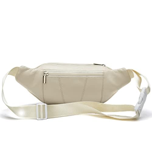 Leather Fanny Pack Waist Bag for Men Women Outdoor Travel Hiking Camping Walking Running Hip Bum Belt Slim Cell Phone Purse Wallet Pouch (Beige) - color: #01Beige