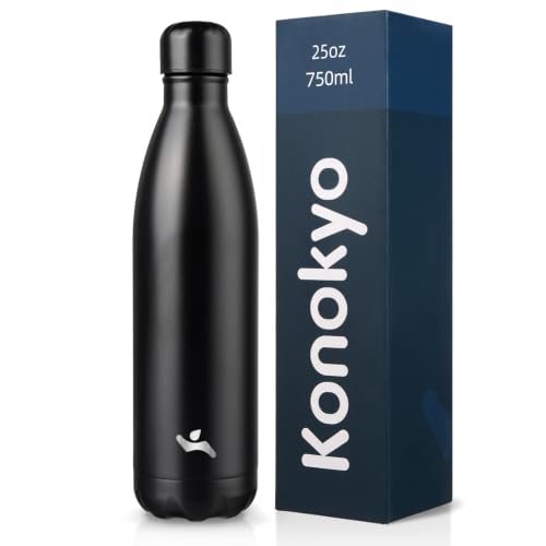 Konokyo 25 oz Insulated Stainless Steel Water Bottle, Midnight Black - color: Midnight Black, size: 25 Ounces