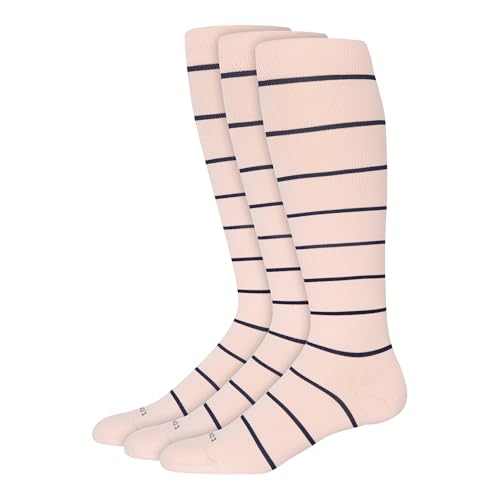 Comrad Breathable Knee High Compression Socks with Targeted Arch Support - color: Rose/Navy Stripe - 3 Pack, size: Medium