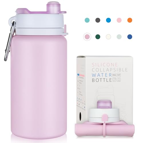 PLTCAT Collapsible Water Bottles, 19oz Foldable Silicone Travel Bottles - color: Taro Purple