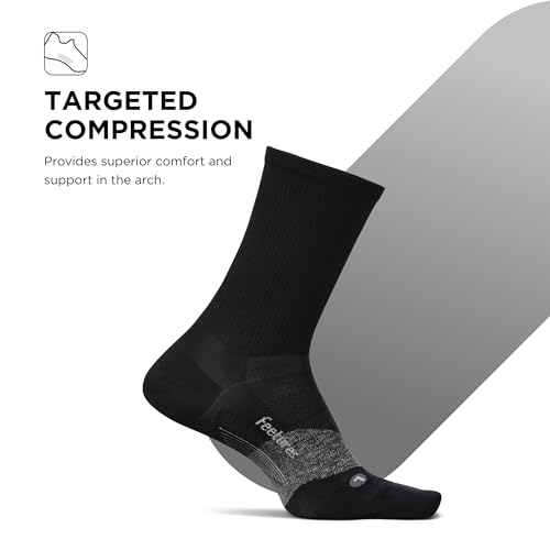 Feetures Elite Light Cushion Mini Crew Sock - color: New Black (1 Pair), size: Medium