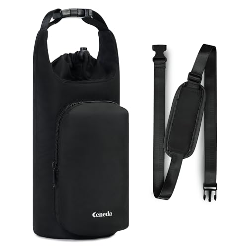 Ceneda Water Bottle Carrier Bag with Phone Pocket 32oz 40oz Tumbler Insulated Water Bottle Holder with Adjustable Shoulder Strap Carrier Sling Bag (Black) - color: Black