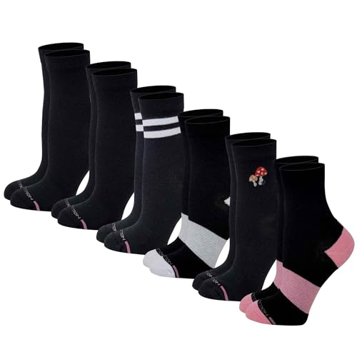 Mid-Crew Compression Socks | Half-Cushion | Dr Motion ( 6 Pairs ) - color: Assorted Black