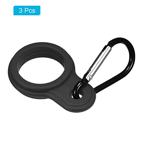 Silicone Water Bottle Clip with Buckle, 3 Pack Drink Holder Hook Keychain Clip Ring for Outdoor Activities Daily Use, Black