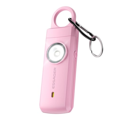 ESSAGER Personal Safety Alarm for Women, 130 dB Self Defense Siren, Rechargeable & Portable with Keychain and Carabiner, Low Battery Notice, LED Strobe Light for Kids, Seniors, College Students(Pink)