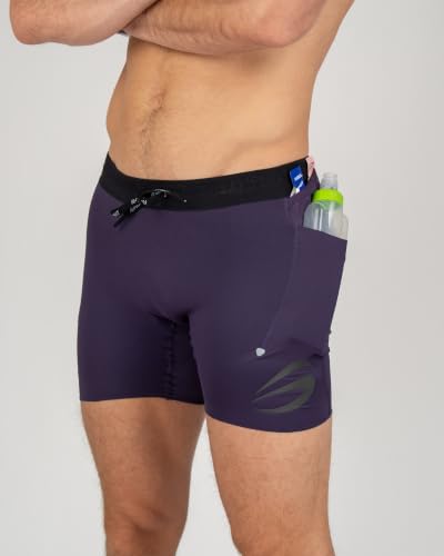 FlipBelt Men's Running Compression Shorts with Built-in Running Belt - color: Elite Twilight Purple, size: Medium
