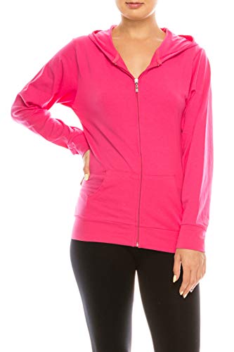Eevee Women's Full Zip Hoodie - Lightweight Jacket Active Sweater Hooded Sweatshirt Slim Fitting Yoga Activewear - color: Fuchsia, size: Small