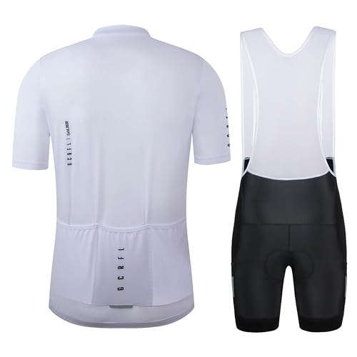 Men's Cycling Jersey Set Cycling Kit Bicycle Jersey Rear Zipper Pocket Bike Bib Shorts with Pockets Race Fit High Density Pad - color: White Set 1, size: Medium