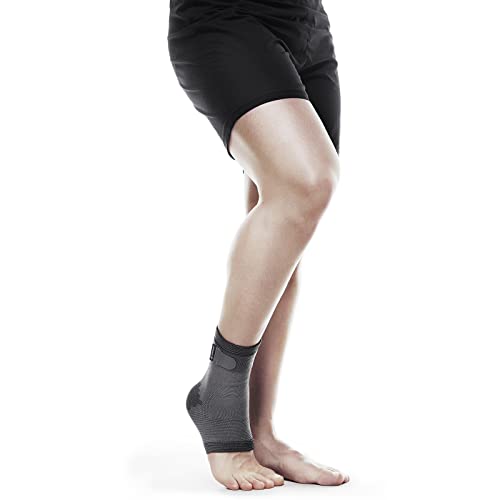 Rehband QD Knitted Ankle Support Brace, Breathable Elastic Ankle Sleeve with Adjustable Strap, Compression Ankle Support for Stability, Pain Relief & Sports Performance, Colour:Grey, Size:Large - size: Large