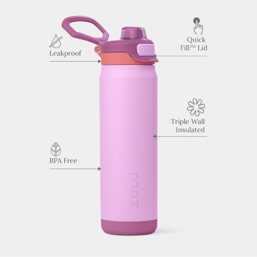 ZULU Powerfill Pro 24oz Stainless Steel Sip or Chug Water Bottle, Sherbert - color: Sherbert, style: 24oz
